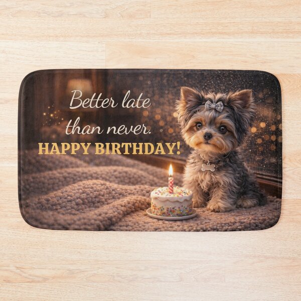 Item preview, Better Late Happy Birthday Steel Yorkie designed and sold by GivingJoy.