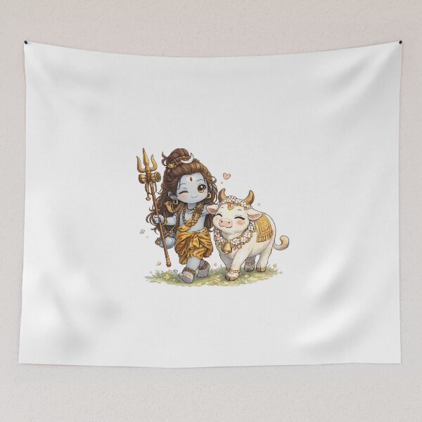 Item preview, Lord Shiva Kawaii Art – Cute Indian God Shiva Illustration with Cow, Hindu Mythology Cartoon, Spiritual Aesthetic Design designed and sold by Paws-nd-Prints.