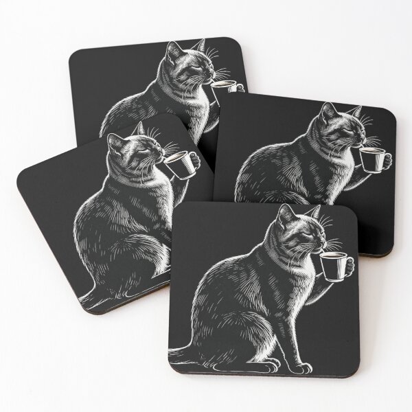 Item preview, Siamese Cat Drinking Coffee Engraving – Vintage Cat Illustration designed and sold by CatVibesStudio.