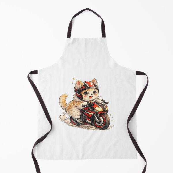 Item preview, Racing Stripes Motorcycle Kawaii Art – Selkirk Rex Cat Riding Motorbike Cartoon, Cute Biker Cat Illustration with Red and Black Racing Stripes designed and sold by Paws-nd-Prints.