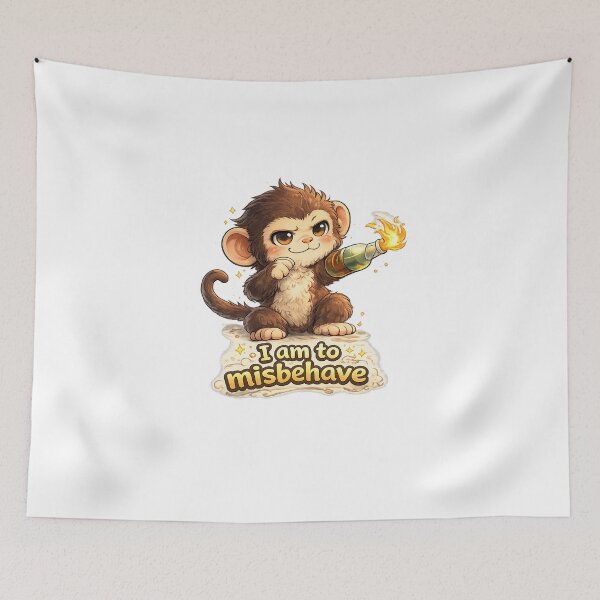 Item preview, I Am To Misbehave Kawaii Art – Mischievous Chimpanzee Cartoon Illustration, Funny Cute Monkey Quote Design, Playful Naughty Animal Art designed and sold by Paws-nd-Prints.