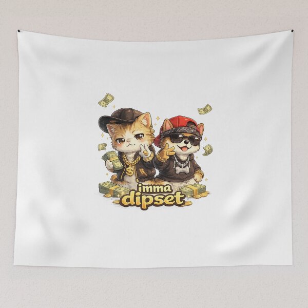 Item preview, Imma Dipset Kawaii Art – Funny Rapper Cat and Dog Illustration, Cute Hip Hop Cartoon Design, Street Style Animal Artwork designed and sold by Paws-nd-Prints.