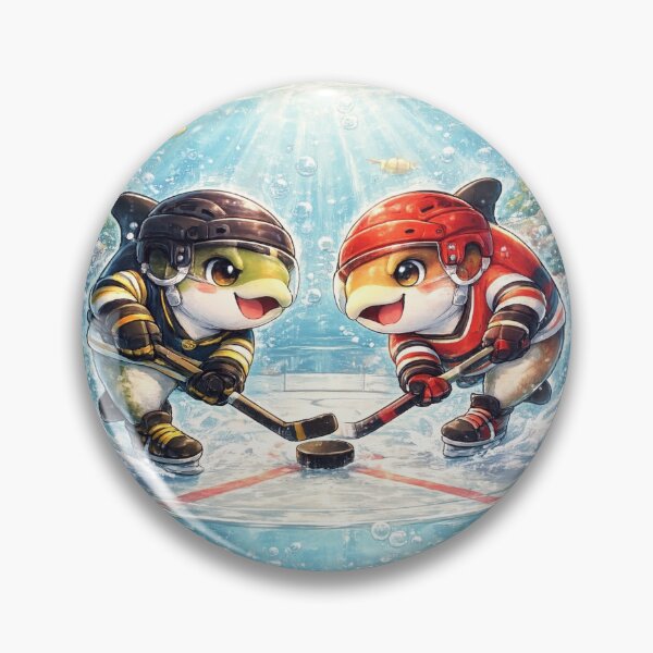 Item preview, Boy Aquarium Kawaii Art – Cute Fish Playing Ice Hockey Underwater, Funny Aquarium Hockey Illustration, Whimsical Fish Tank Sports Cartoon designed and sold by Paws-nd-Prints.