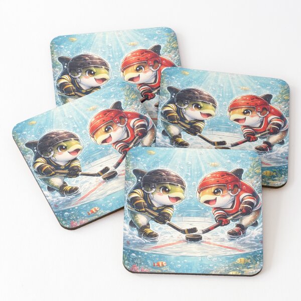 Item preview, Boy Aquarium Kawaii Art – Cute Fish Playing Ice Hockey Underwater, Funny Aquarium Hockey Illustration, Whimsical Fish Tank Sports Cartoon designed and sold by Paws-nd-Prints.