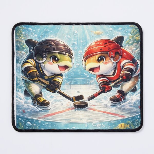 Item preview, Boy Aquarium Kawaii Art – Cute Fish Playing Ice Hockey Underwater, Funny Aquarium Hockey Illustration, Whimsical Fish Tank Sports Cartoon designed and sold by Paws-nd-Prints.