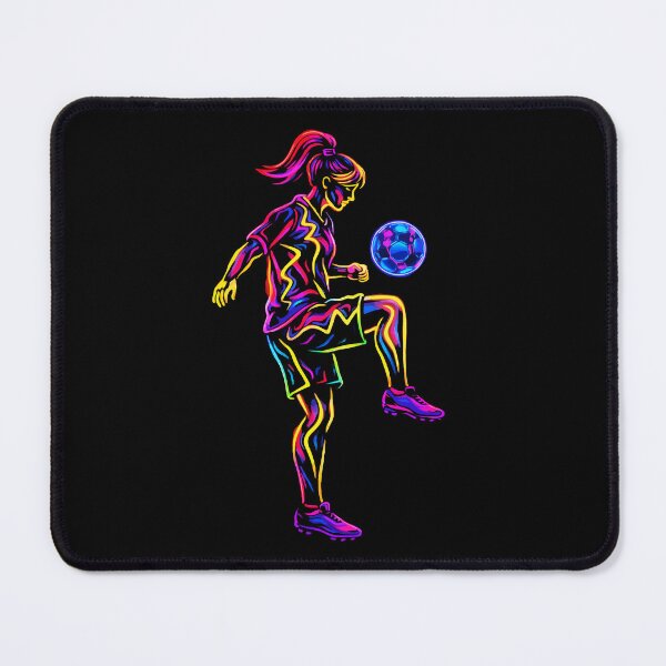 Item preview, Neon Female Soccer Player Juggling Ball – Futuristic Football Art, Glowing Sports Illustration, Women in Soccer Design designed and sold by BrainBubbleArt.