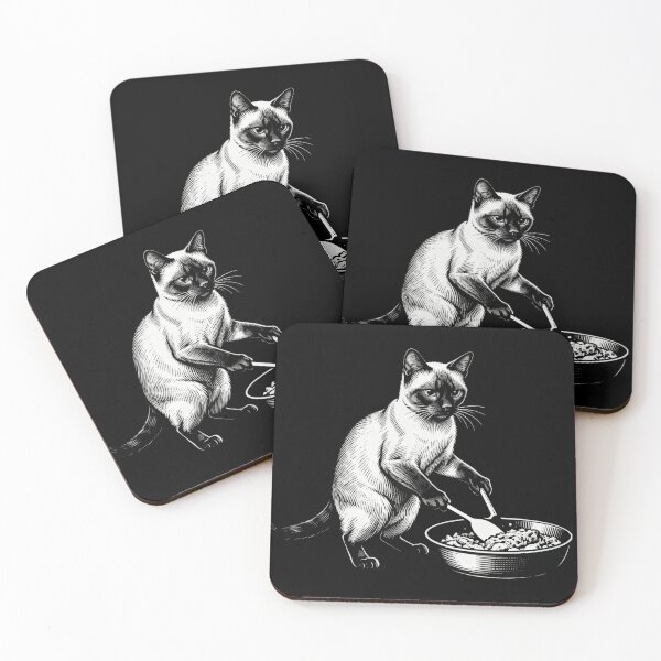 Item preview, Siamese Cat Cooking – Vintage Engraving Illustration designed and sold by CatVibesStudio.