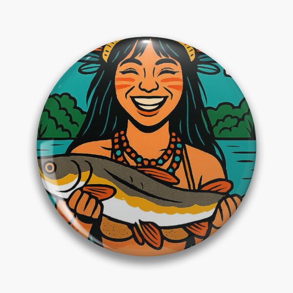 Item preview, Amazonian Indigenous Fisherwoman with Trophy Fish  designed and sold by ARTGENERATESART.