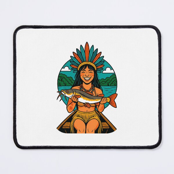 Item preview, Amazonian Indigenous Fisherwoman with Trophy Fish designed and sold by ARTGENERATESART.