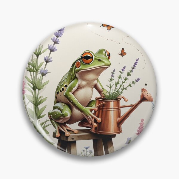 Item preview, Garden Frog Tending Lavender - Cottagecore Vintage Art designed and sold by PictorialWhimsy.