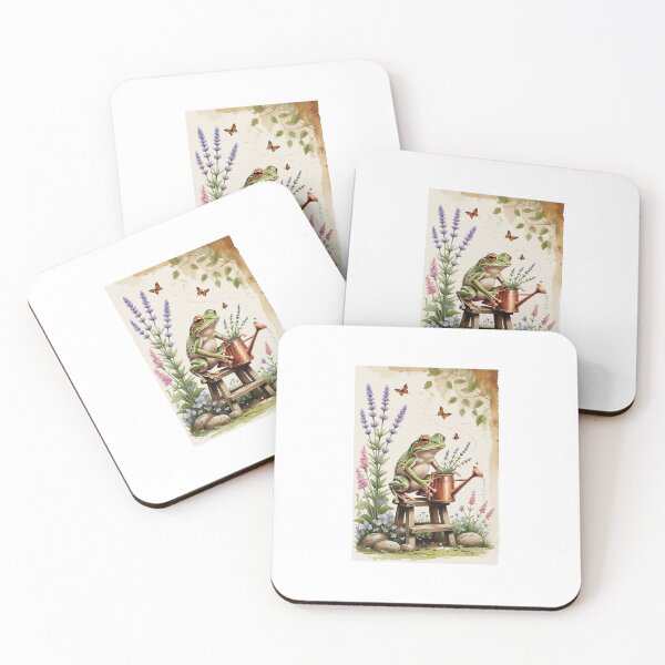 Item preview, Garden Frog Tending Lavender - Cottagecore Vintage Art designed and sold by PictorialWhimsy.