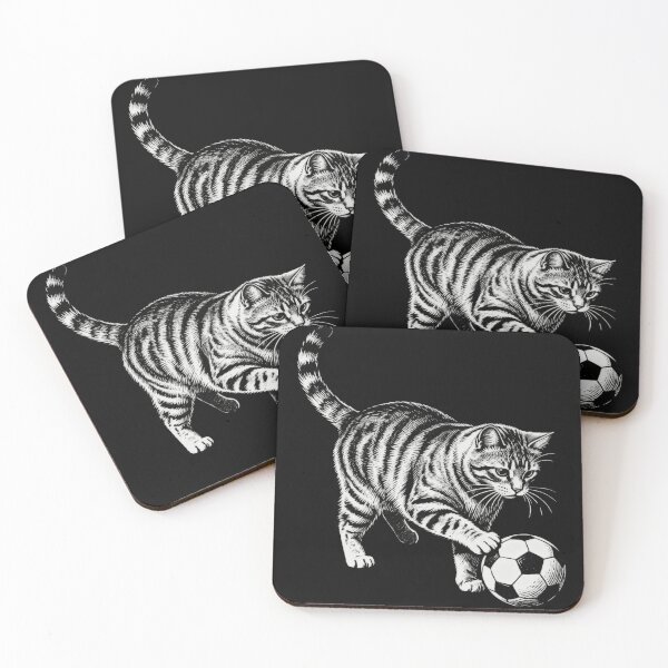 Item preview, Tabby Cat Playing Soccer – Vintage Engraving Illustration designed and sold by CatVibesStudio.