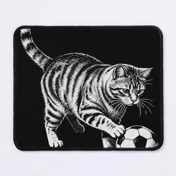 Item preview, Tabby Cat Playing Soccer – Vintage Engraving Illustration designed and sold by CatVibesStudio.