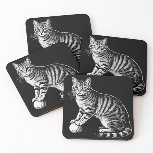 Item preview, Tabby Cat with Tennis Ball – Vintage Engraving Illustration designed and sold by CatVibesStudio.