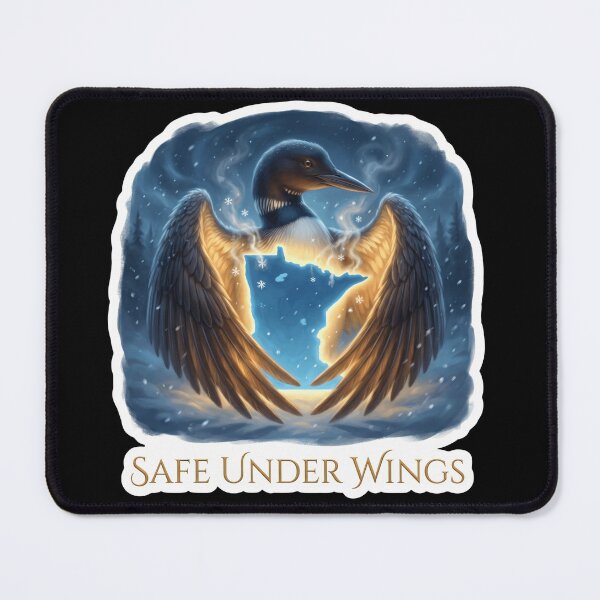 Item preview, Safe Under Wings - Minnesota rebel Loon Guardian Glowing designed and sold by The Grumpy Pet Club.