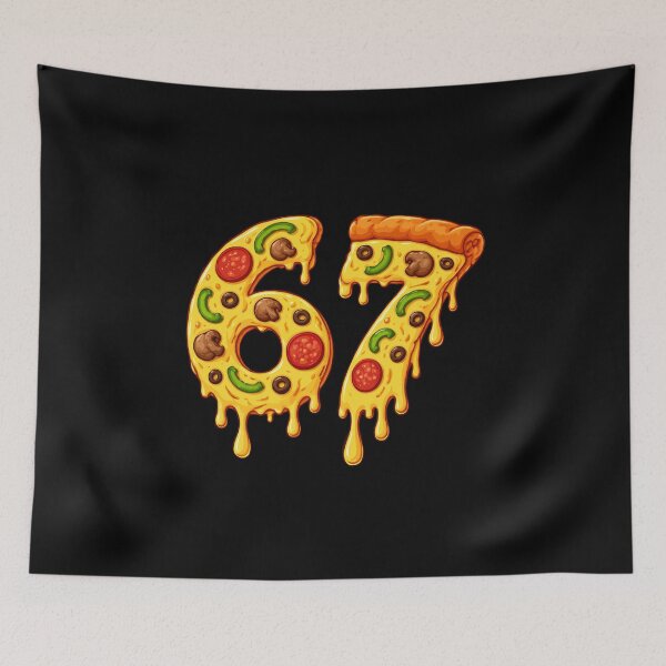 Item preview, Pizza 67 Meme Design – Funny Cheesy Pizza Number Art | Viral Food Meme Illustration designed and sold by BrainBubbleArt.