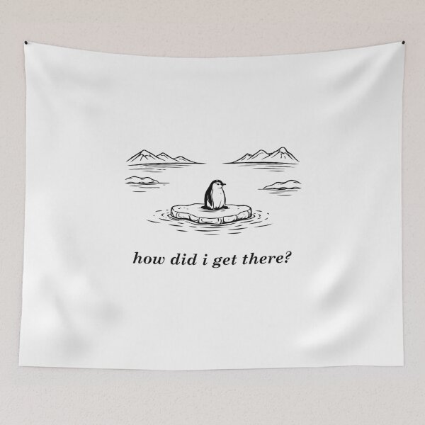Item preview, How Did I Get There? – Existential Penguin Illustration, Minimalist Surreal Humor Art designed and sold by BrainBubbleArt.