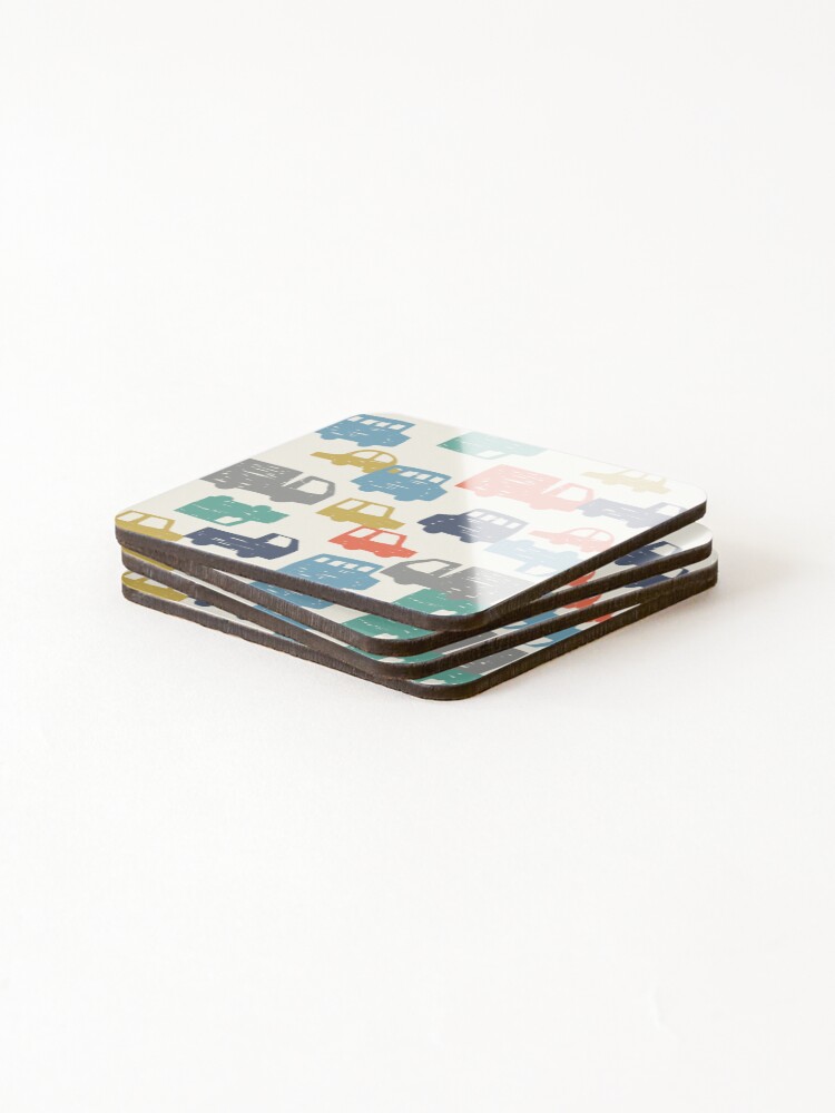 Thumbnail 4 of 5, Coasters (Set of 4), Colorful Mini Car Parade Pattern designed and sold by OHU-studio.