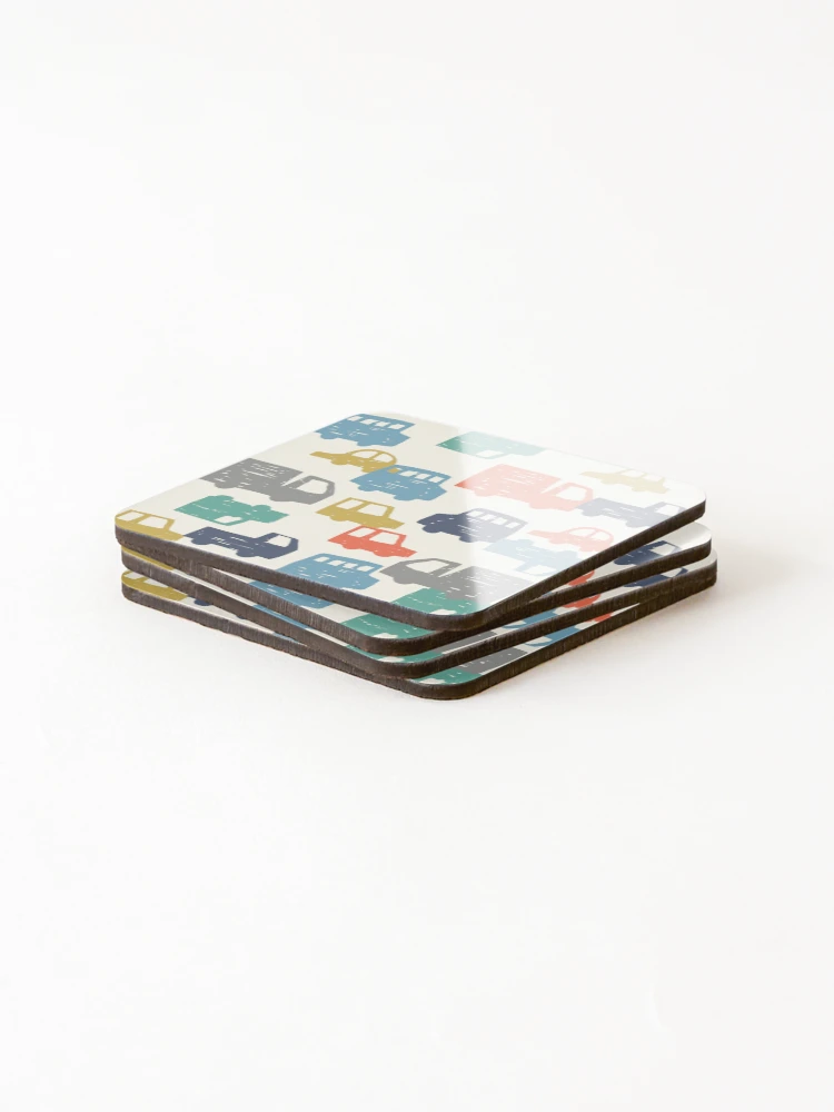 Thumbnail 4 of 5, Coasters (Set of 4), Colorful Mini Car Parade Pattern designed and sold by OHU-studio.