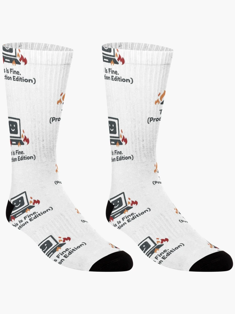 Thumbnail 3 of 5, Socks, This Is Fine Production Edition Developer Humor designed and sold by DuckShip.