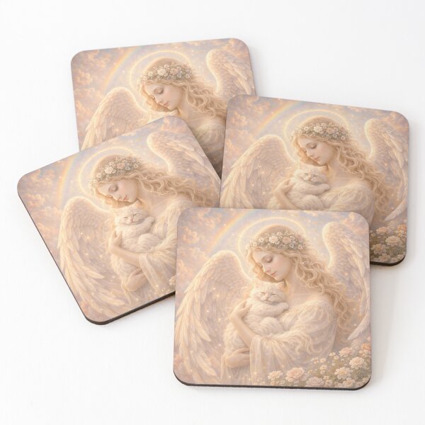Item preview, Angel Holding Kitten | Heavenly Fantasy Art for Stickers & Tote Bags designed and sold by Nicole-Cherie.