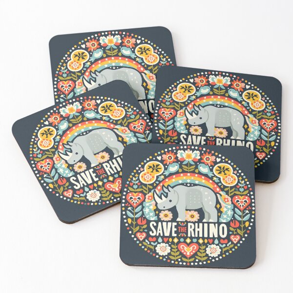 Item preview, Save The Rhino – Conservation Badge in Folk Art Style by heidiannemorris © designed and sold by FOLK ART FUSION by heidiannemorris.