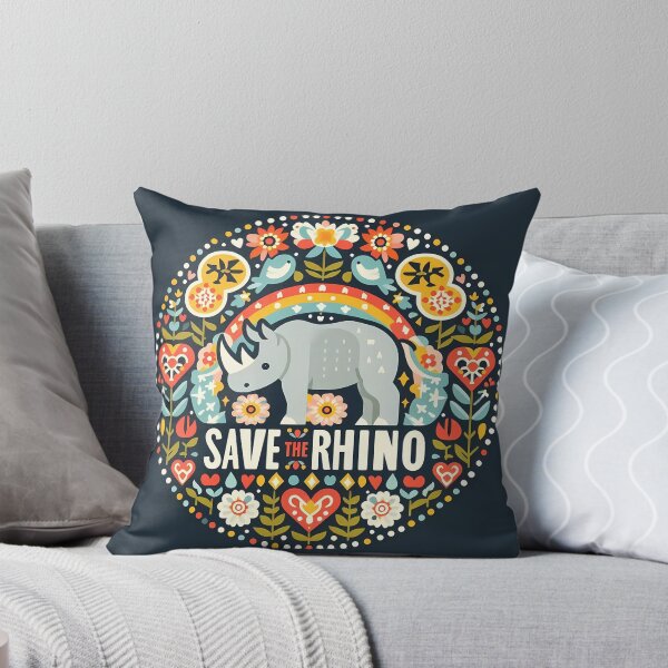 Item preview, Save The Rhino – Conservation Badge in Folk Art Style by heidiannemorris © designed and sold by FOLK ART FUSION.
