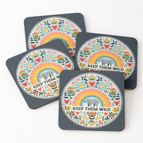 Item preview, Keep Them Wild – Rhino Conservation Badge in Folk Art Style by heidiannemorris © designed and sold by FOLK ART FUSION by heidiannemorris.