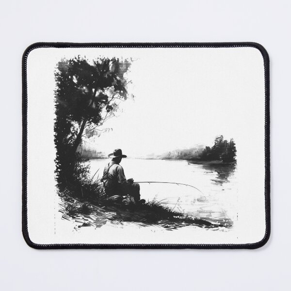 Item preview, Peaceful Day Fishing - Rustic Black and White River Art designed and sold by inkoutninja.