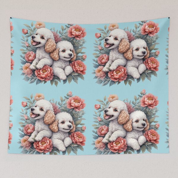 Item preview, Poodle puppies among peony flowers. designed and sold by Natalia-Vlad.