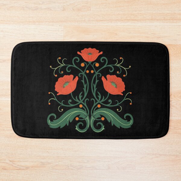 Item preview, Art Nouveau Style Poppy Flowers Red Green Floral Folkart designed and sold by Itaya Art.