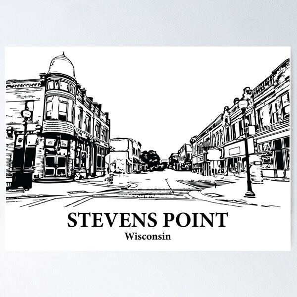 Item preview, Stevens Point WI - Ink Cityscape Illustration designed and sold by Lakeric Cityscapes.