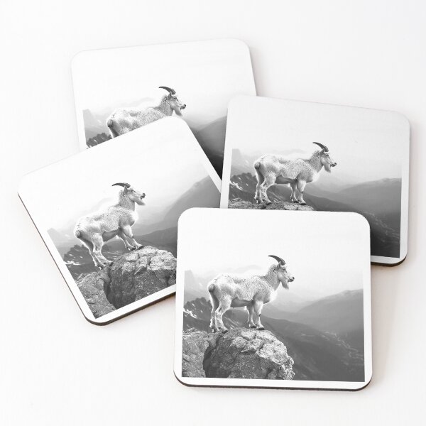Item preview, Mountain Goat on the Summit - Black and White Alpine Wildlife Photo designed and sold by inkoutninja.