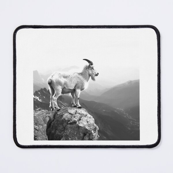 Item preview, Mountain Goat on the Summit - Black and White Alpine Wildlife Photo designed and sold by inkoutninja.