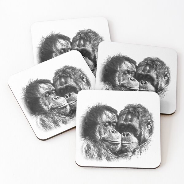 Item preview, Orangutan Love - Black and White Primate Portrait Art designed and sold by inkoutninja.