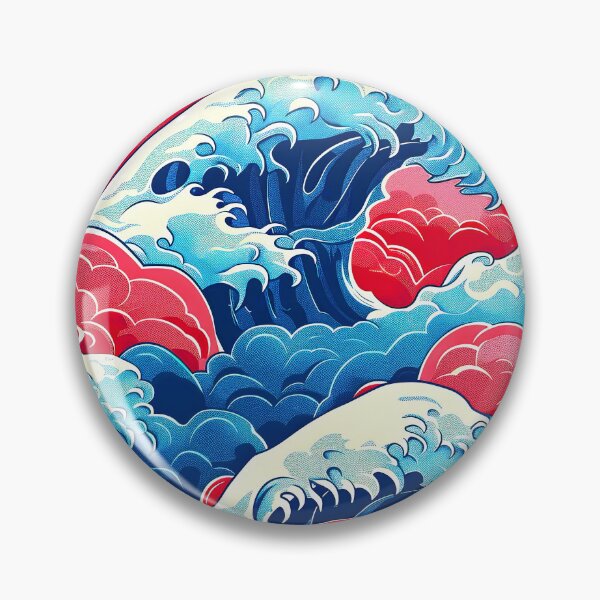 Item preview, Red and Blue Japanese-Style Crashing Waves Abstract designed and sold by DEC02.