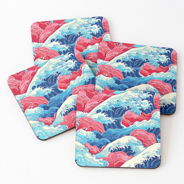 Item preview, Red and Blue Japanese-Style Crashing Waves Abstract designed and sold by DEC02.