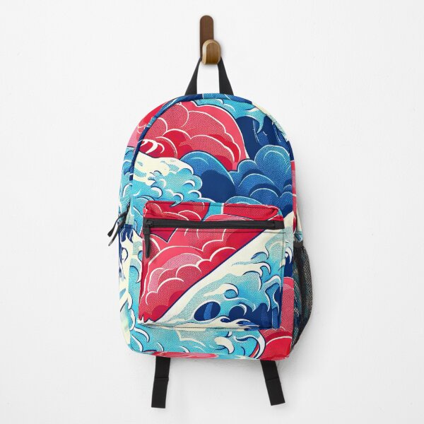 Item preview, Red and Blue Japanese-Style Crashing Waves Abstract designed and sold by DEC02.