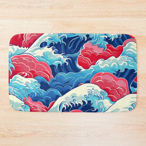 Item preview, Red and Blue Japanese-Style Crashing Waves Abstract designed and sold by DEC02.