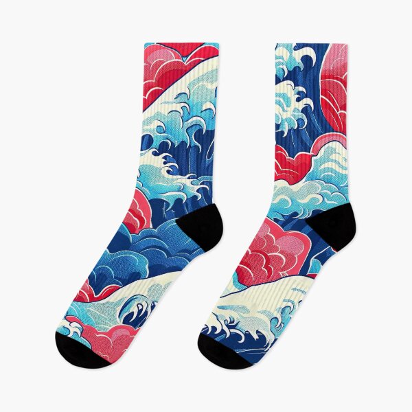 Item preview, Red and Blue Japanese-Style Crashing Waves Abstract designed and sold by DEC02.