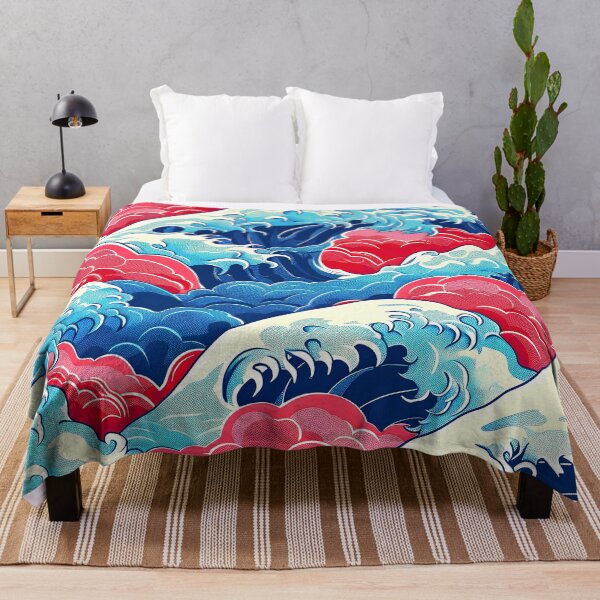Item preview, Red and Blue Japanese-Style Crashing Waves Abstract designed and sold by DEC02.