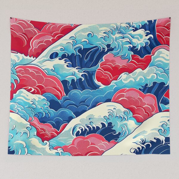 Item preview, Red and Blue Japanese-Style Crashing Waves Abstract designed and sold by DEC02.