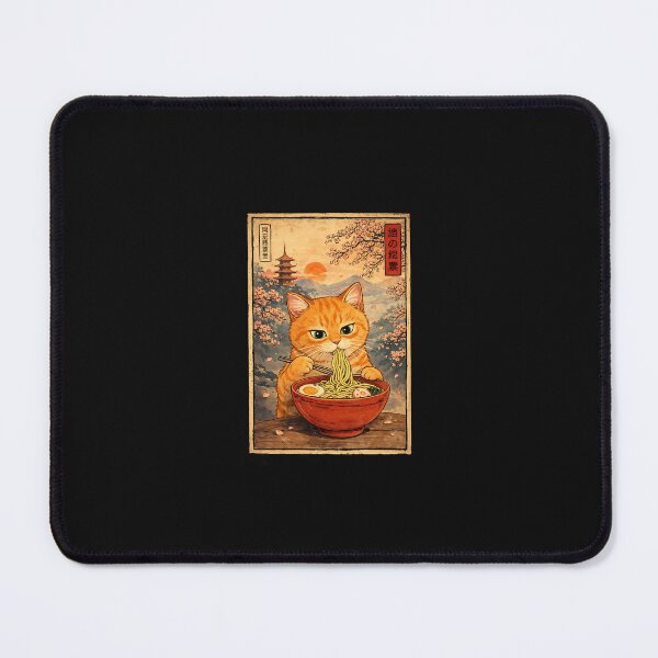 Item preview, Funny Cat Eating Ramen with Great Wave Japanese Noodle  designed and sold by scottygrindz.