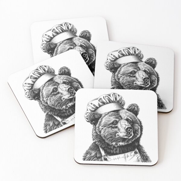Item preview, Chef Bear - Black and White Funny Animal Kitchen Art designed and sold by inkoutninja.