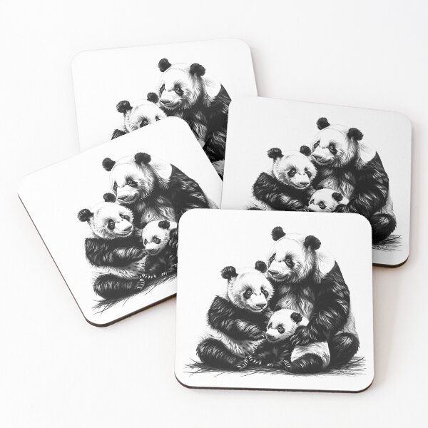 Item preview, Panda Family Love - Black and White Wholesome Animal Art designed and sold by inkoutninja.