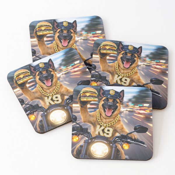 Item preview, K9 in pursuit with cheeseburger designed and sold by Sunny Creations.