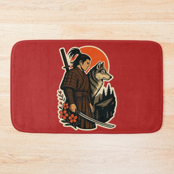 Item preview, Samurai & Wolf Illustration - Japanese Red Sun Ukiyo-e Style  Samurai Wolf Art, Japanese Warrior, Mythic Animal designed and sold by AnTartstudios.