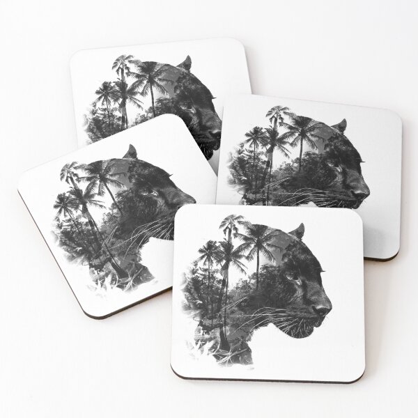 Item preview, Black Panther Double Exposure – Jungle Wildlife Art Illustration designed and sold by inkoutninja.