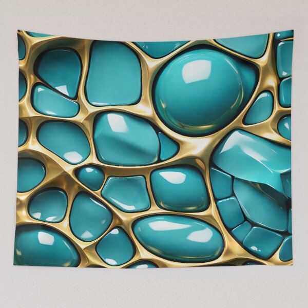 Item preview, Turquoise Gold Cellular Mosaic designed and sold by Kaleidoscope Print.