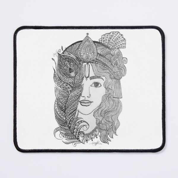 Item preview, Lord Krishna Mandala Portrait design | Hand Drawn Divine Line Art design designed and sold by Unstocks.